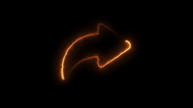 Curved Neon Arrow Sign Glowing on Black Background Motion Graphics Element 4 k video
