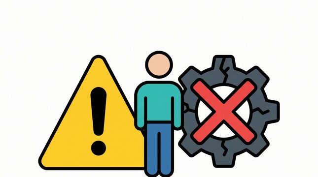 Entrepreneurship Tips concept. Warning sign with person icon and broken gear with red cross symbol
