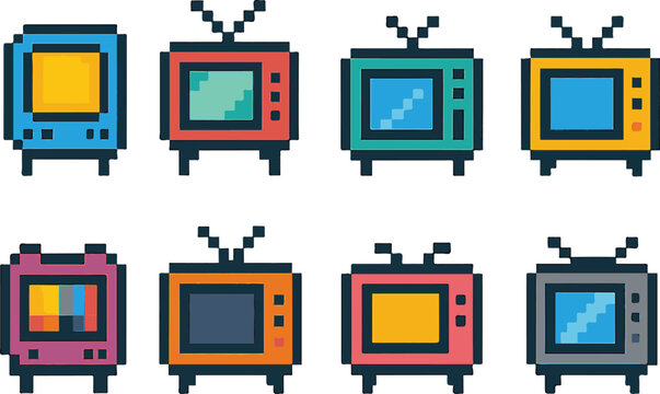 tv pixel art, eps 10 illustration