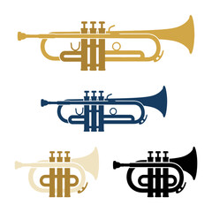 Obraz premium A collection of four stylized trumpet icons on a white background