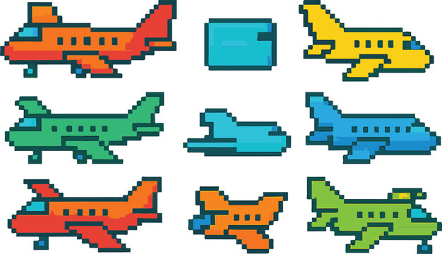 plane pixel art, eps 10 illustration