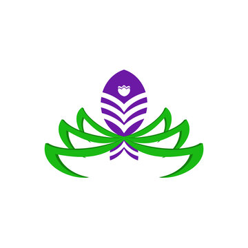 Isolated PNG icon featuring a purple fish flower symbol combined with a green leaf crown for eco-friendly, organic, or seafood branding. Transparent PNG Illustration