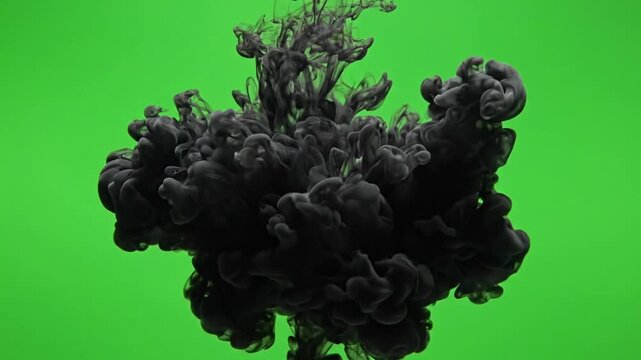 Black Ink Cloud Expanding on Green Screen