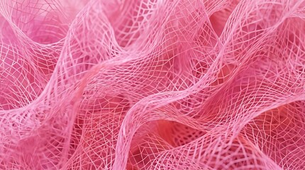 Fototapeta premium Abstract Background of Vibrant Pink Mesh Netting with Elegant Wavy Folds and Soft Texture Macro Shot