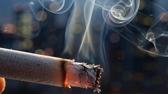 Close-up of a burning cigarette with smoke rising