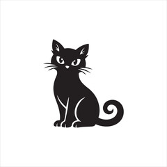 Fototapeta premium Black Cat Silhouette Vector Icon Isolated on White Background