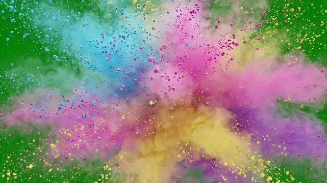 Multi-Colored Powder Explosion on Green Screen