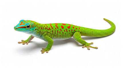 Fototapeta premium Vibrant ornate day gecko lizard isolated on white background