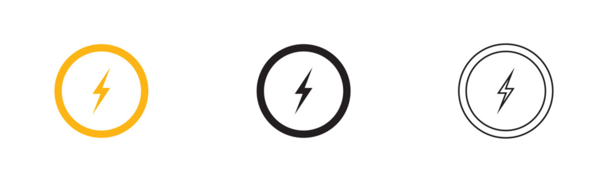 Lightning bolt icon set. Flash power electricity. energy charging voltage concepts. thunder thunderbolt alert icons. fast fast-charge speed indicators.