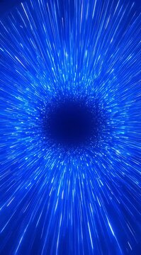 hyperspace tunnel journey with blue glowing light streaks and particles, futuristic warp speed motion, science fiction travel effect