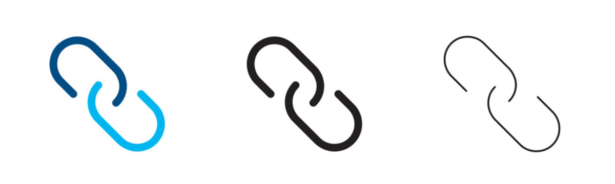 Chain link icon set. Website hyperlink connection. digital networking concepts. shared url attachment icons. interface connection indicators.