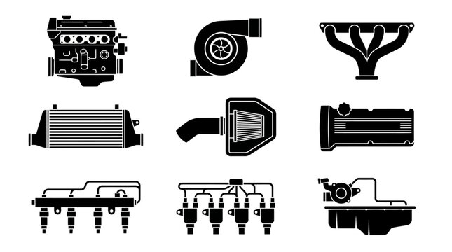 Car engine parts and components.