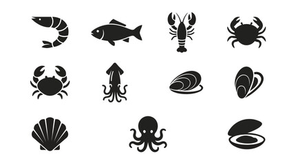 Obraz premium Black silhouettes of sea creatures icons.