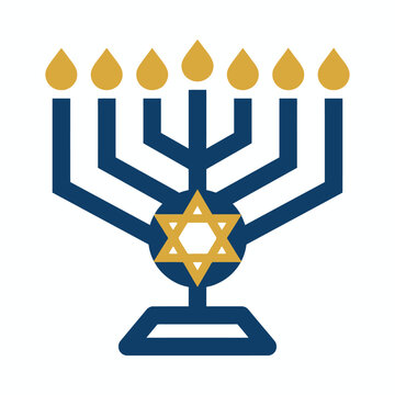 A blue Jewish menorah icon with a gold Star of David on a white background