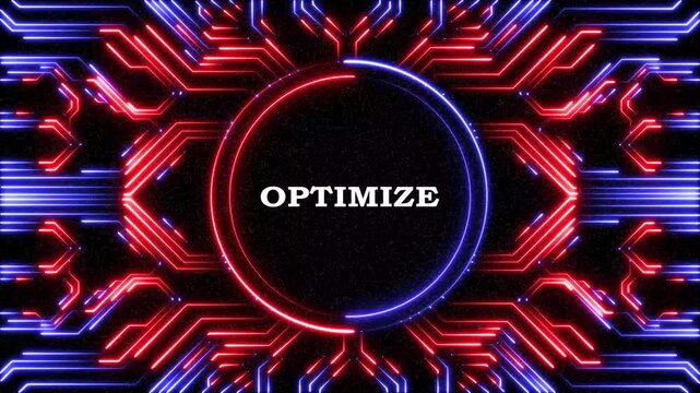 Futuristic electronic circuit board animation featuring optimize text video.
