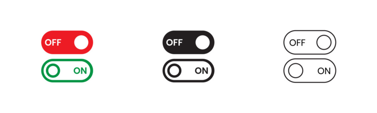 Toggle switch icon set. On off slider button. interface setting concepts. power control active icons. user interface slider indicators.