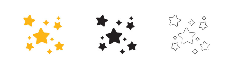 Sparking stars icon set. Golden twinkle rating graphic. Quality and celebration concepts. Festive magic award icons. Review feedback indicators. © AAK Designs