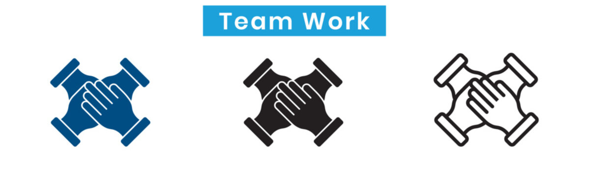 Teamwork hands icon set. Group hand stack. business partnership concepts. community support and unity icons. cooperation team indicators.