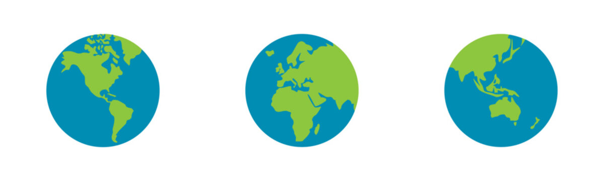 Earth Globe Icon Set &ndash; World Map Planet Vector Icons, Global Continents Illustration