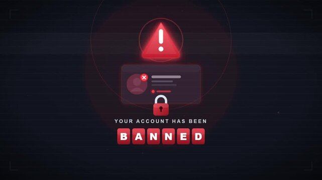 Cybersecurity alert warning showing digital user account has been banned and locked