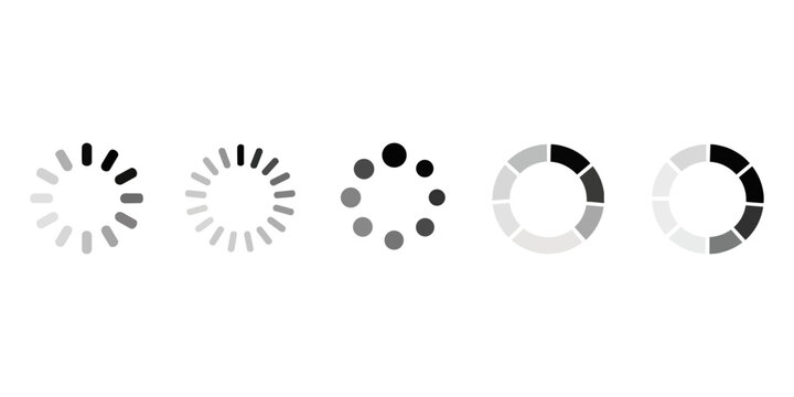 Loading spinner icon collection with circular progress indicators and UI preload symbols