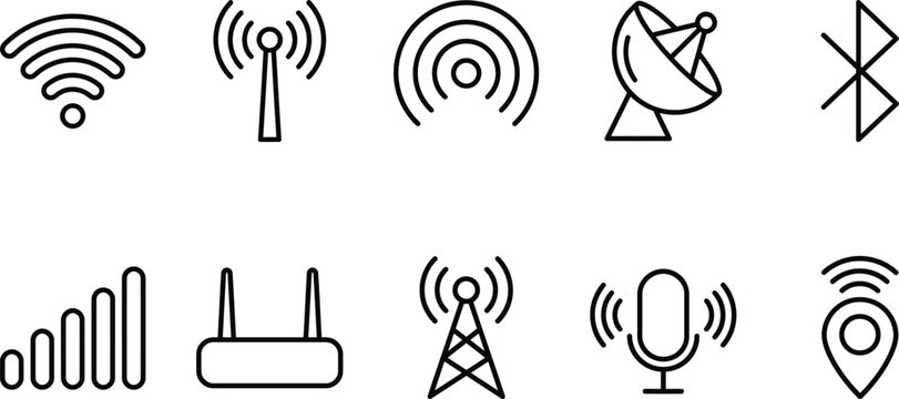 Wireless Communication Icons Set Linear Style On White Background For Technology And Connectivity Concepts wifi symbol