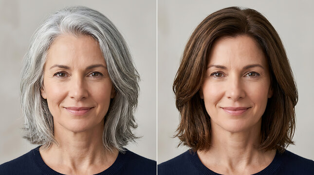 Side-by-side Comparison of Mature and Younger Women with Different Hair Colors and Styles