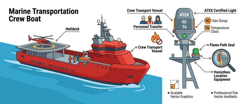 Marine Transportation Crew Boat with Helideck and ATEX Certified Equipment