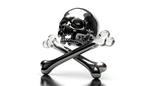 Glossy black skull and crystal crossbones sculpture on white background 3d rendered death symbol luxury jewelry concept with background with background