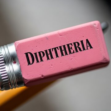 Pink eraser with diphtheria text on pencil tip.