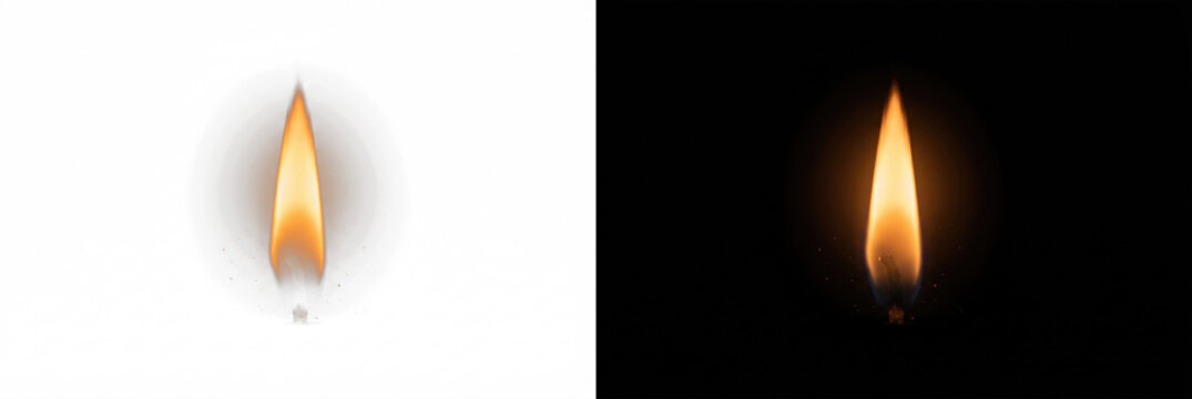 Flame candle photo, burning wick closeup. Orange fire light, minimal warm glow for design use isolated PNG with Transparent Background