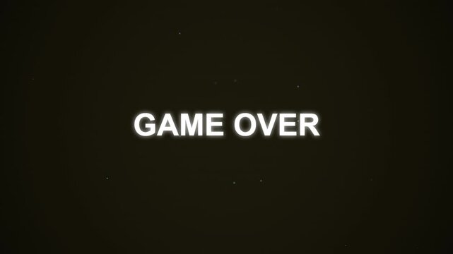 Animated glowing 'GAME OVER' text on a dark digital screen, signifying a lost game or final defeat.
