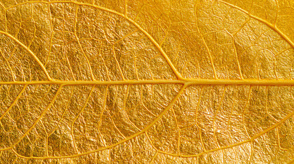 Obraz premium Close-up of a detailed golden leaf texture showcasing nature's intricate patterns and rich coloration.