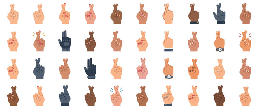 Crossed fingers hand gesture flat vector icon for good luck and hope concept