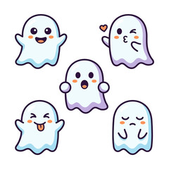 Fototapeta premium A set of cute cartoon ghosts with different facial expressions