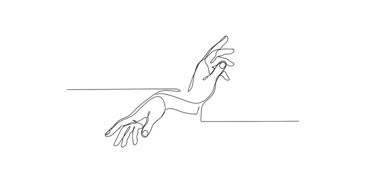 Continuous single line drawing of two hands reaching towards each other