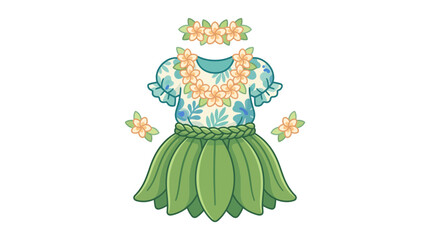 Traditional Hula Dance Costume with Tropical Flower Lei and Grass Skirt for Performance © Ragat Sekolah