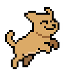 Fototapeta premium Happy Pixel Art Cartoon Dog Jumping