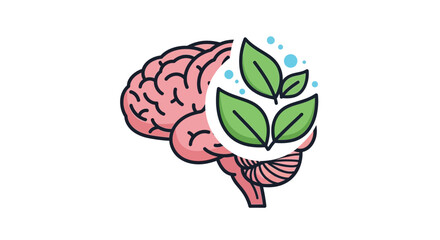 Fototapeta premium Brain and Green Leaves Icon: Healthy Mind, Nature, Growth Concepts