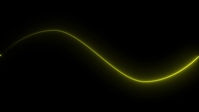 Glowing yellow neon light wave line on a dark black background