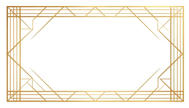 Elegant gold art deco frame with geometric lines on white background