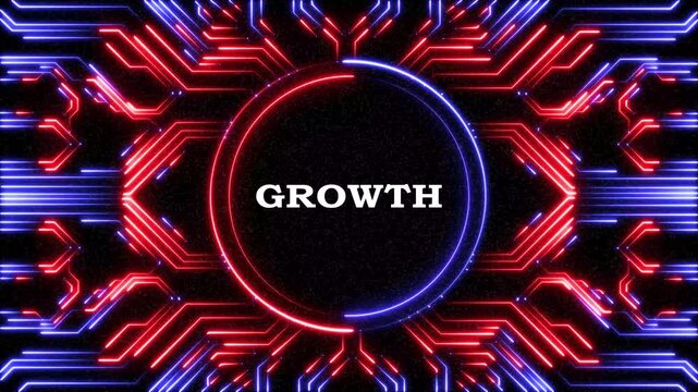 Futuristic electronic circuit board animation with glowing growth text logo.