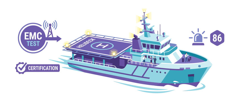 Ship EMC Testing and Certification with Helideck and Warning Light