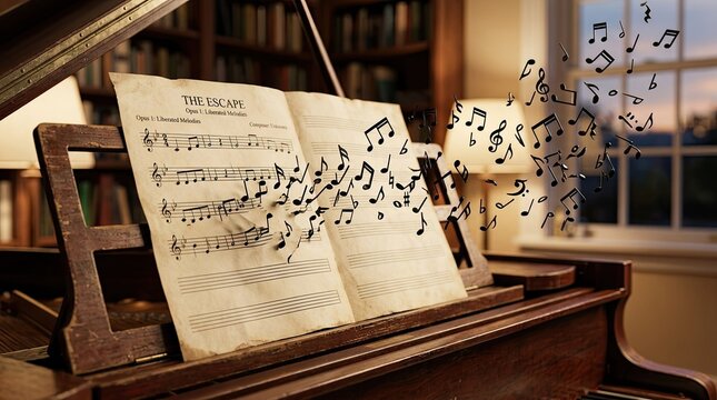 old piano and music notes