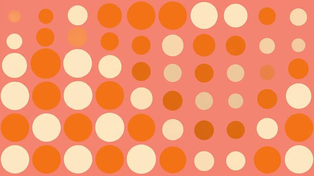 Abstract background with a pattern of varying sizes of orange and cream circles on a coral backdrop.