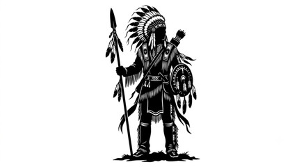 Obraz premium native american warrior silhouette