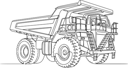 Outline illustration of a large mining dump truck with huge wheels © Tani