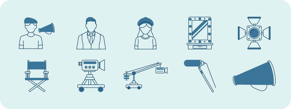 Set of 10 films icons packs. Flat vector illustration.