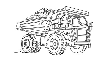 Heavy Duty Mining Dump Truck Outline Illustration with Rocks in Bed © Tani