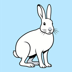 Fototapeta premium Arctic Hare with White Fur and Long Ears Sitting Profile - Animals Vector Illustration